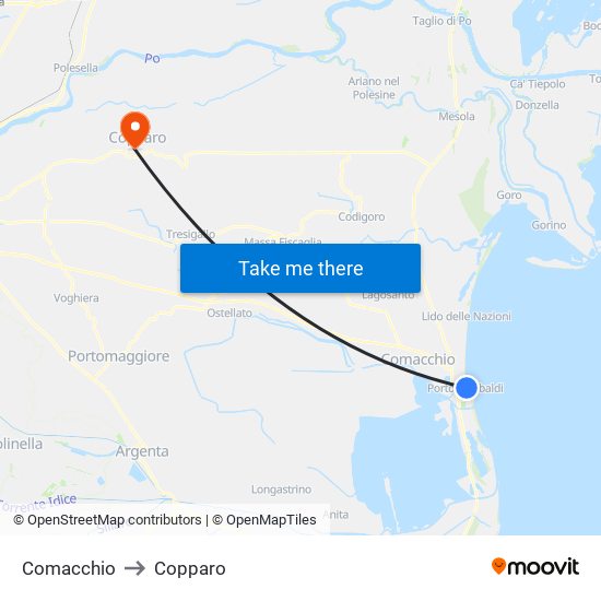Comacchio to Copparo map