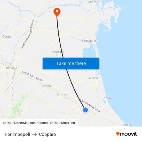 Forlimpopoli to Copparo map