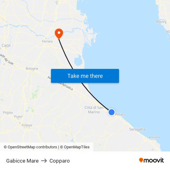 Gabicce Mare to Copparo map