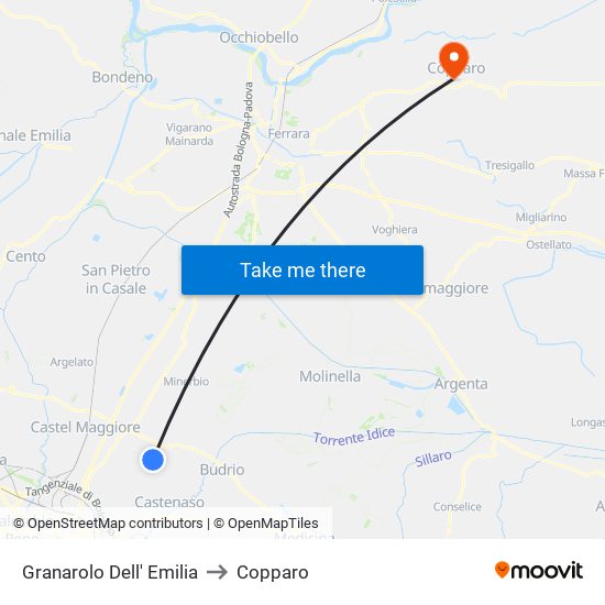 Granarolo Dell' Emilia to Copparo map