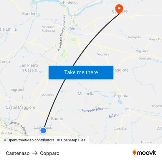 Castenaso to Copparo map