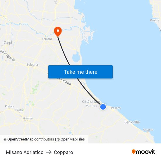 Misano Adriatico to Copparo map