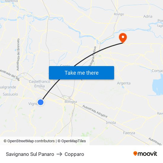 Savignano Sul Panaro to Copparo map