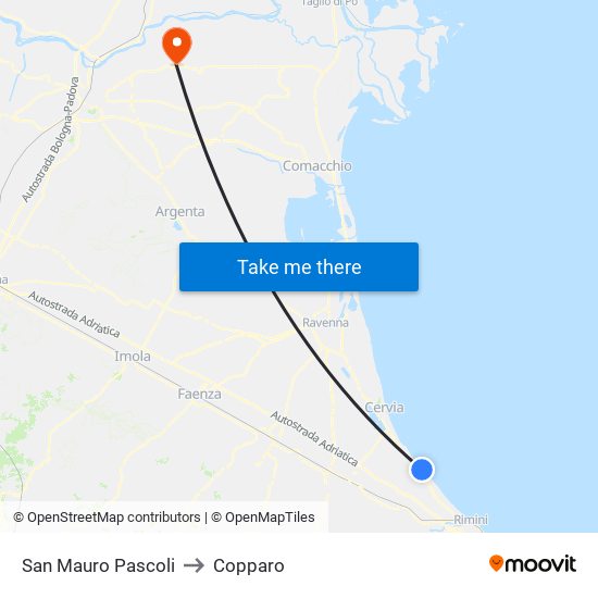 San Mauro Pascoli to Copparo map