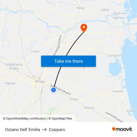 Ozzano Dell' Emilia to Copparo map