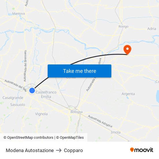 Modena  Autostazione to Copparo map
