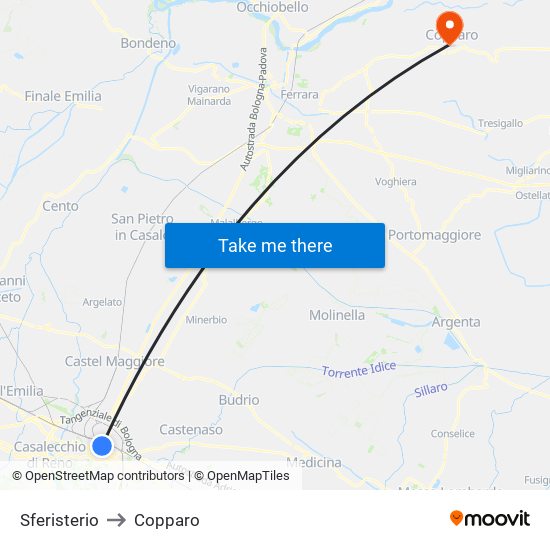 Sferisterio to Copparo map