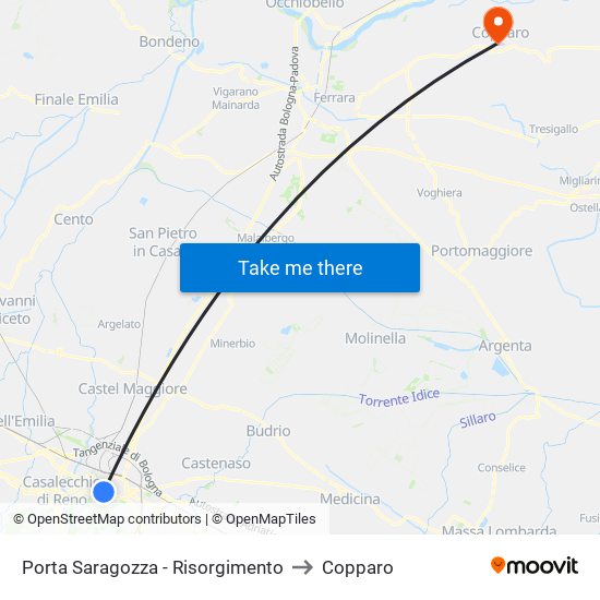 Porta Saragozza - Risorgimento to Copparo map