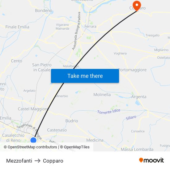 Mezzofanti to Copparo map