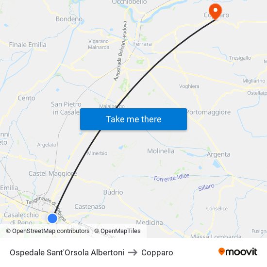 Ospedale Sant'Orsola Albertoni to Copparo map