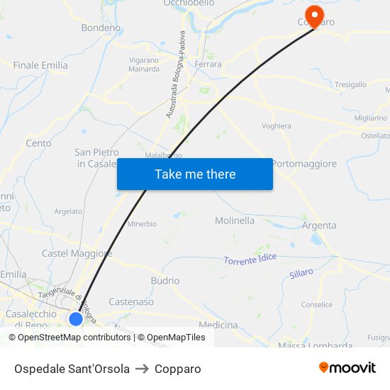 Ospedale Sant'Orsola to Copparo map