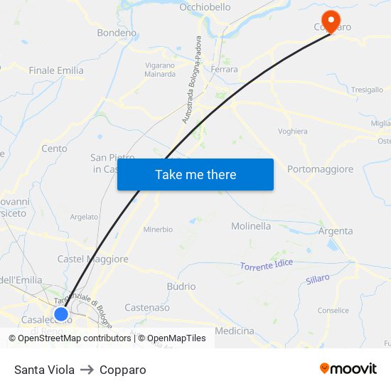 Santa Viola to Copparo map