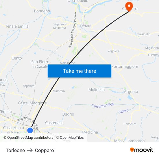 Torleone to Copparo map