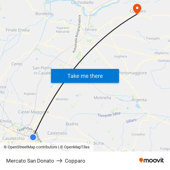 Mercato San Donato to Copparo map