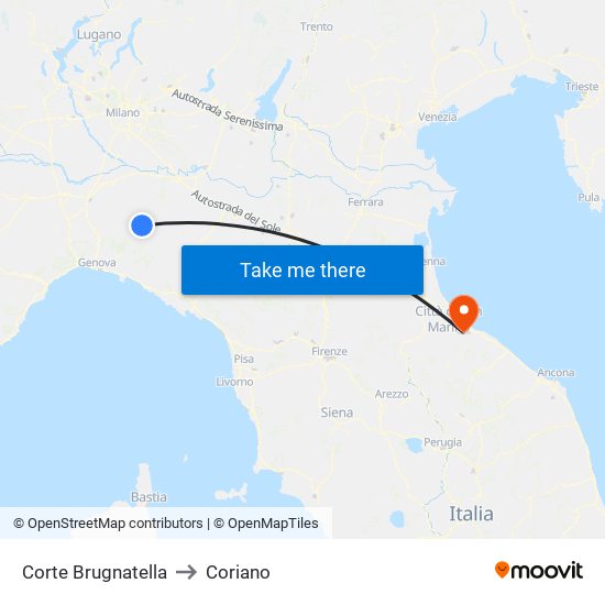 Corte Brugnatella to Coriano map
