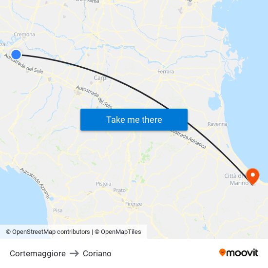 Cortemaggiore to Coriano map