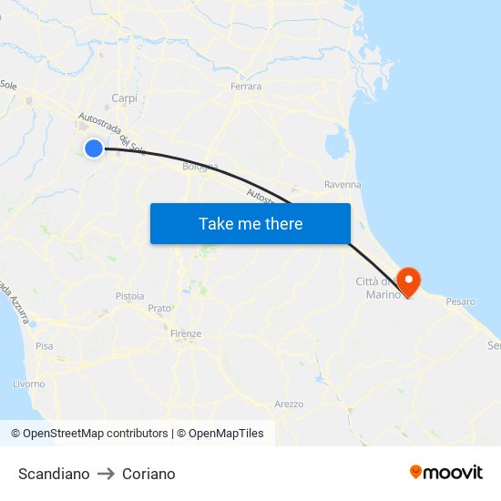 Scandiano to Coriano map