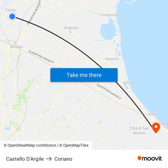 Castello D'Argile to Coriano map