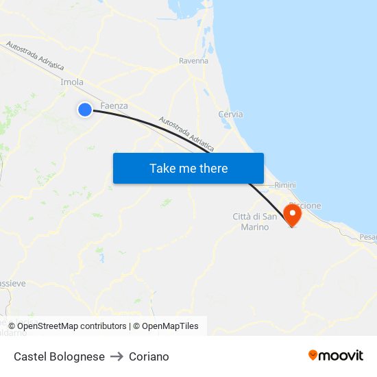 Castel Bolognese to Coriano map