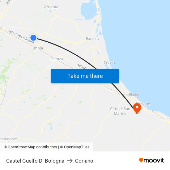 Castel Guelfo Di Bologna to Coriano map