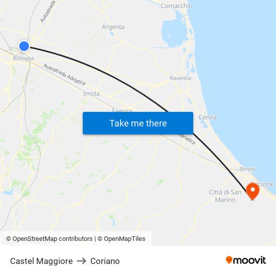 Castel Maggiore to Coriano map
