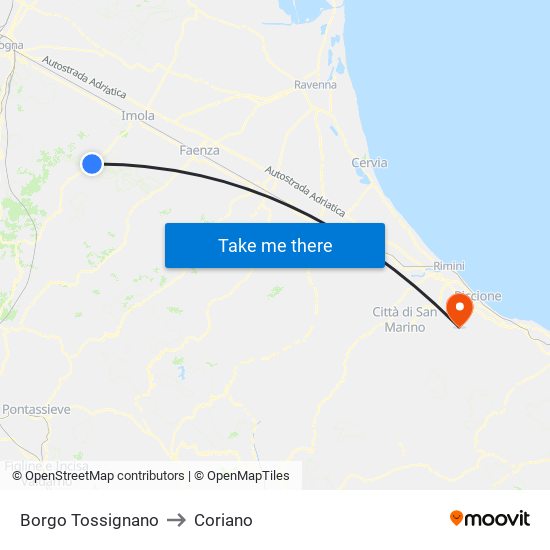 Borgo Tossignano to Coriano map