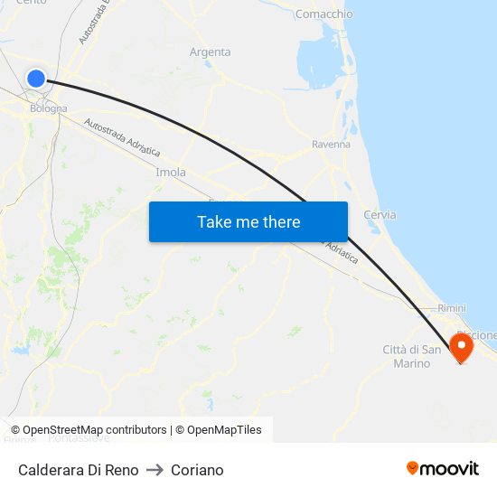 Calderara Di Reno to Coriano map