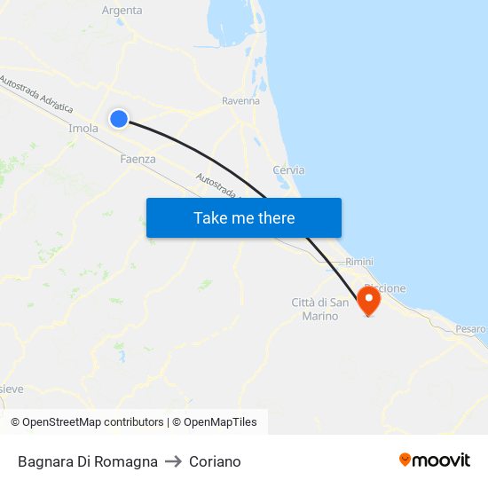 Bagnara Di Romagna to Coriano map