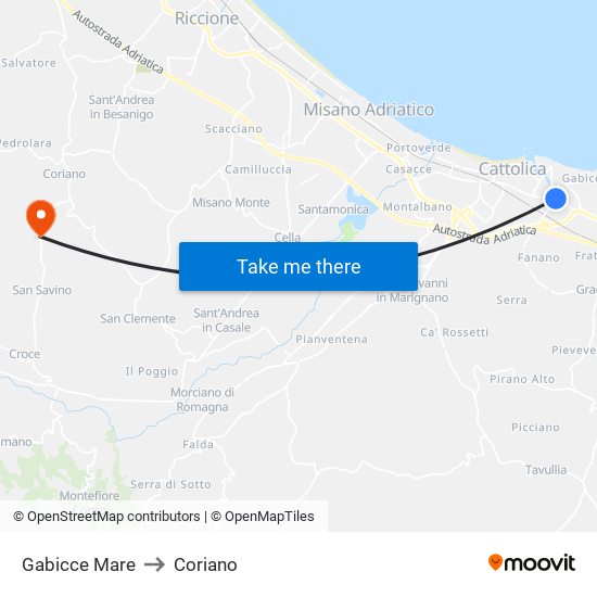 Gabicce Mare to Coriano map