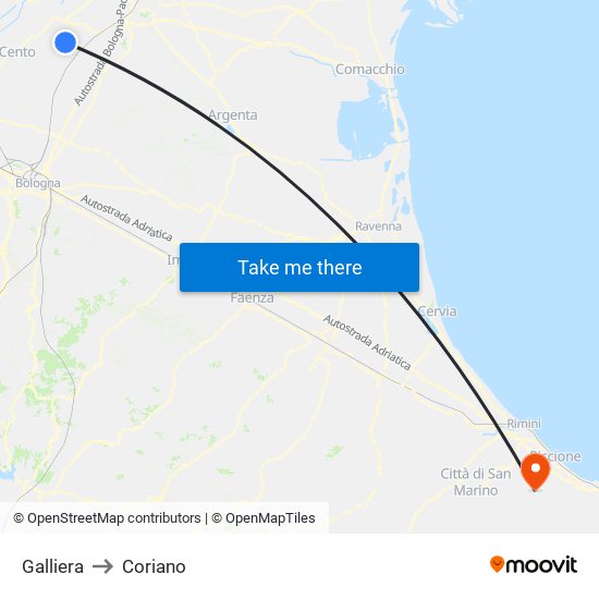 Galliera to Coriano map