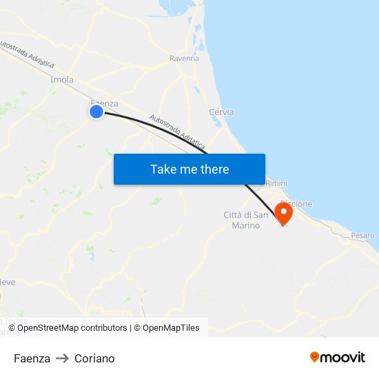 Faenza to Coriano map