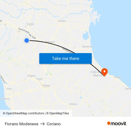 Fiorano Modenese to Coriano map