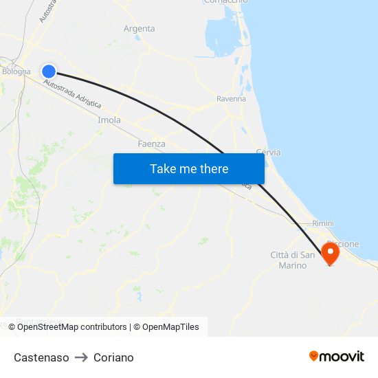 Castenaso to Coriano map