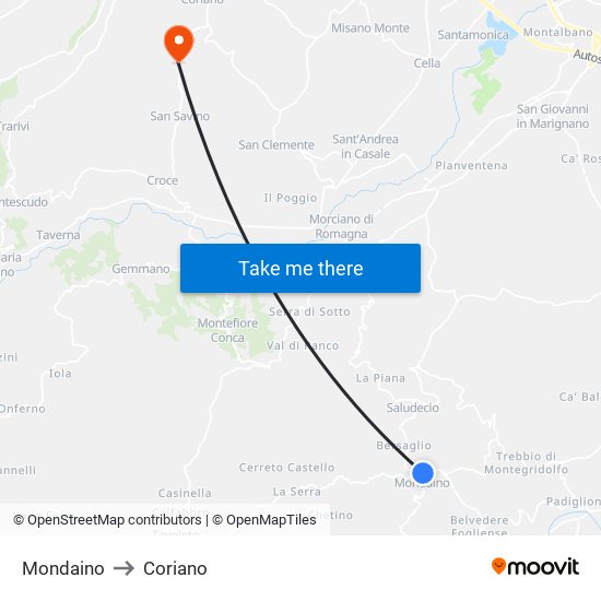 Mondaino to Coriano map