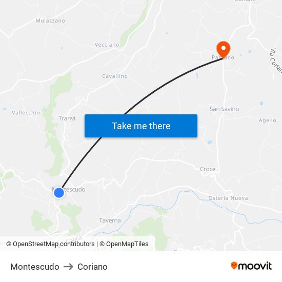 Montescudo to Coriano map