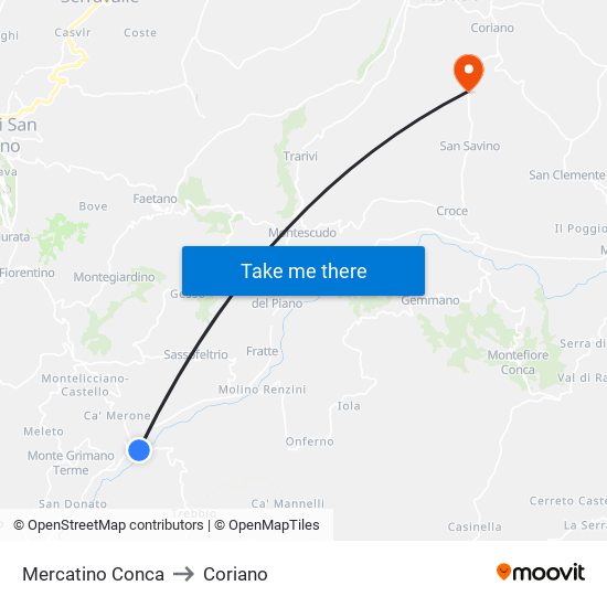 Mercatino Conca to Coriano map