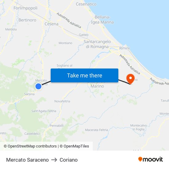 Mercato Saraceno to Coriano map