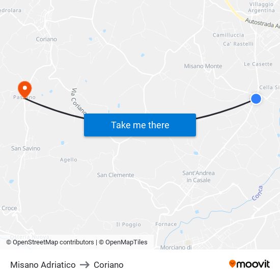 Misano Adriatico to Coriano map