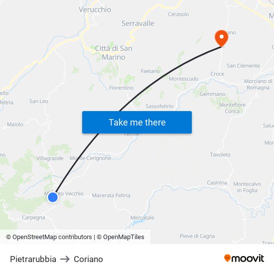 Pietrarubbia to Coriano map