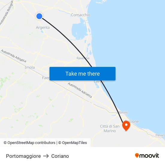 Portomaggiore to Coriano map