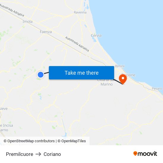 Premilcuore to Coriano map