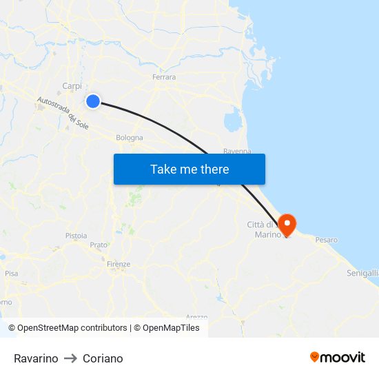 Ravarino to Coriano map