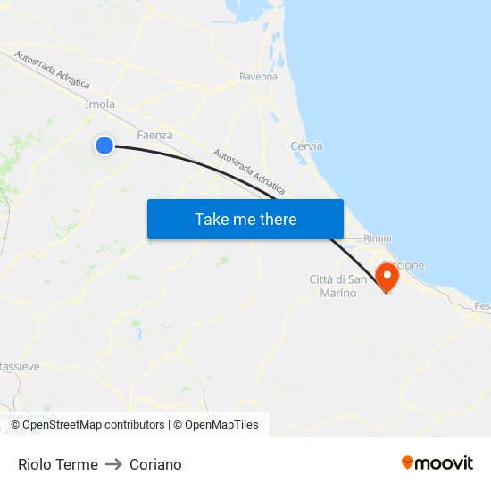 Riolo Terme to Coriano map