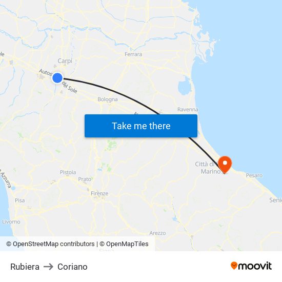 Rubiera to Coriano map