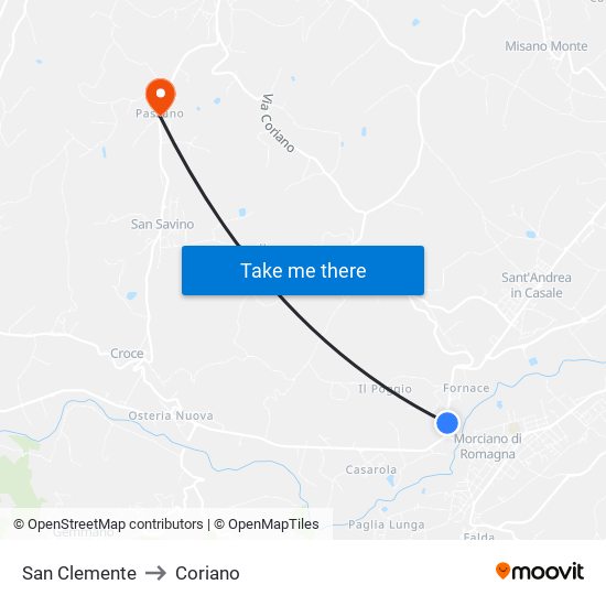 San Clemente to Coriano map