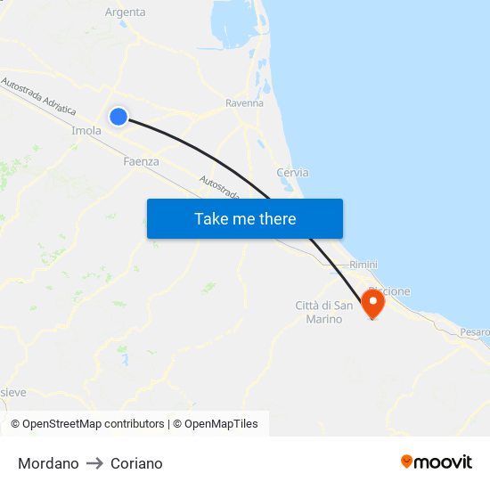 Mordano to Coriano map