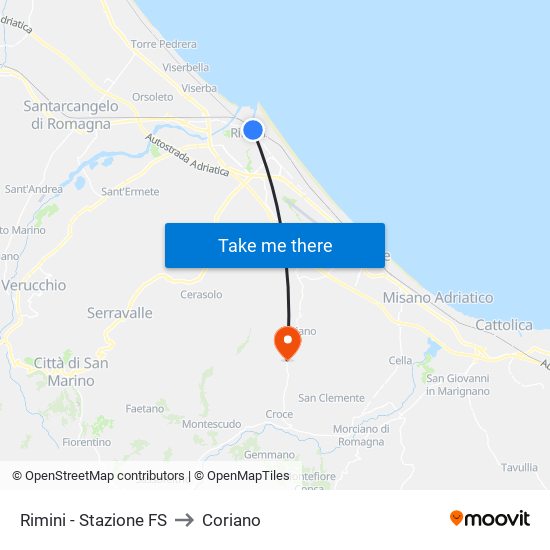 Rimini - Stazione FS to Coriano map