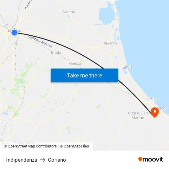 Indipendenza to Coriano map