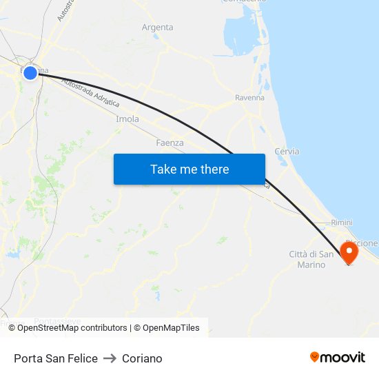 Porta San Felice to Coriano map