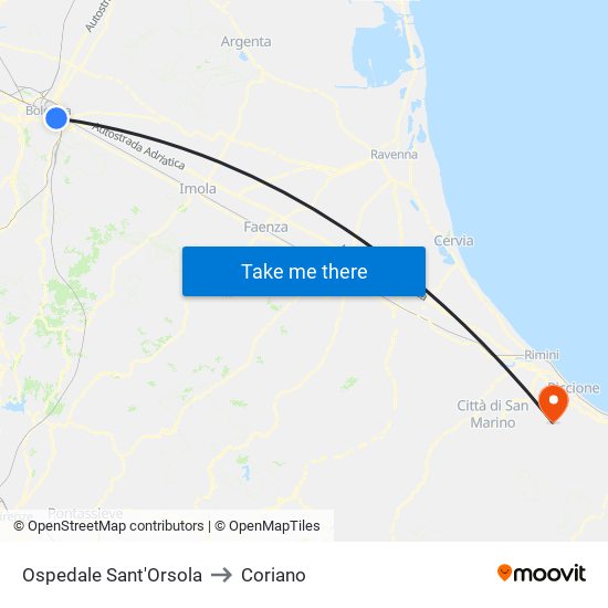 Ospedale Sant'Orsola to Coriano map